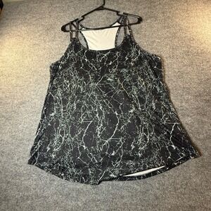 Womens Black White Marble‎ Crackle Racerback Tank Top Plus Size 2XL COAC005